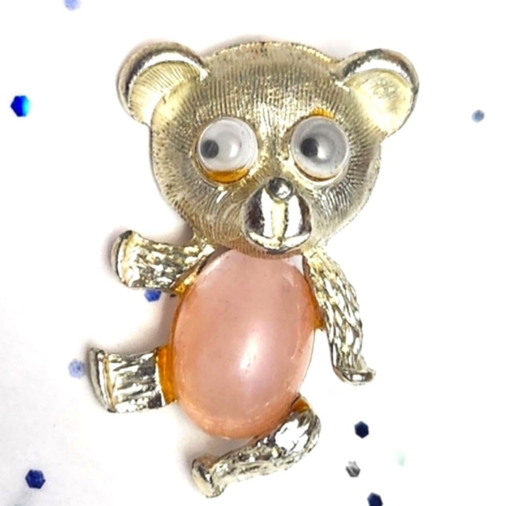 Vtg Pink Jelly Belly Googly Eye Teddy Bear  Pin Brooch